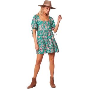 B.O.G. Collective Women's Medium Forest Dress Square Neckline Half Sleeve Floral